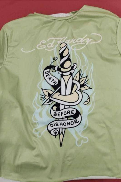 Graphic t shirt and shorts set Ed hardy green