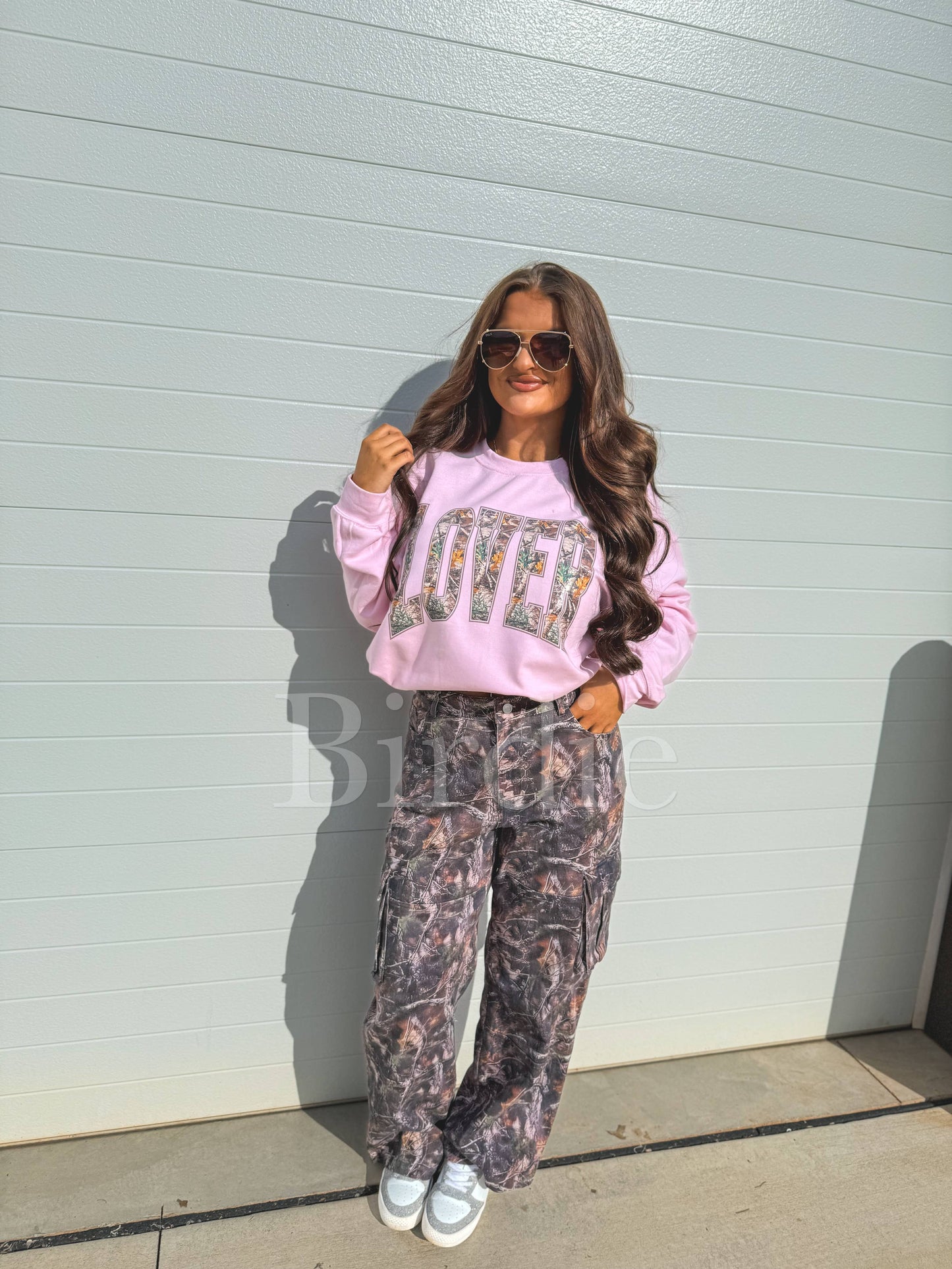 Lover Camo Graphic Crewneck on Light Pink