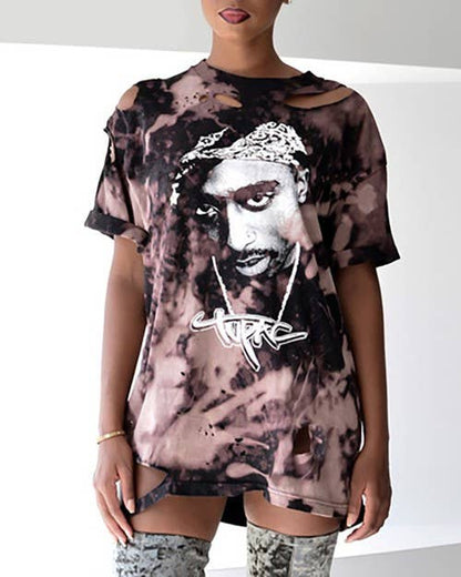 Figure short sleeve cutout t-shirt tupac
