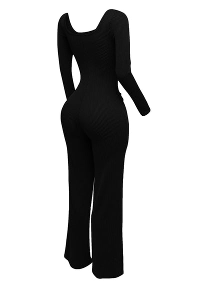 Plus Size Ribbed long sleeve jumpsuit with tie