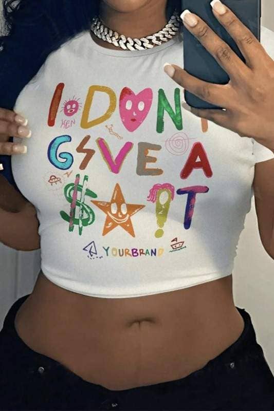 Letter print crop tee I don’t give a shit