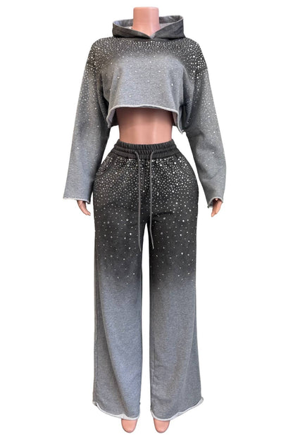NC2119A Rhinestone Ombre Hoodie Lounge Set