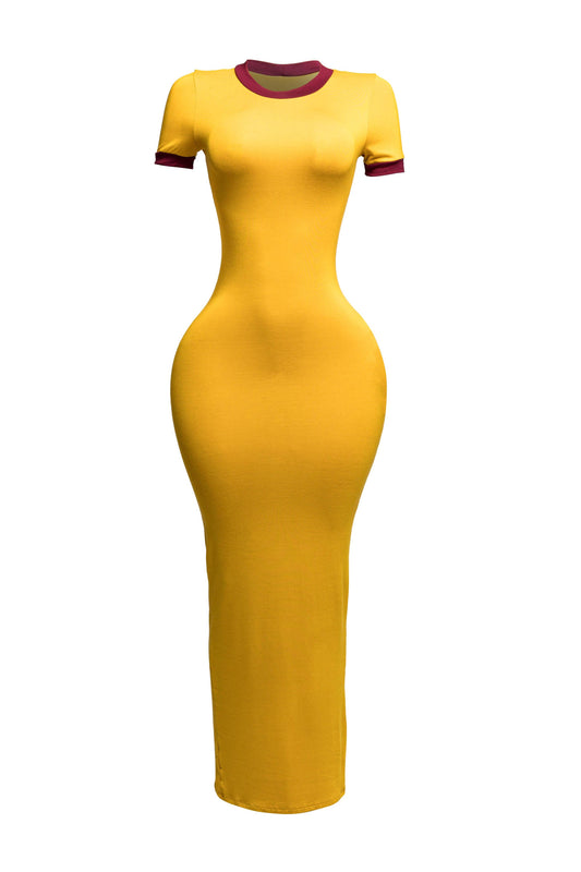 PLUS SIZED Ringer Tee maxi dress: MUSTARD/BURG