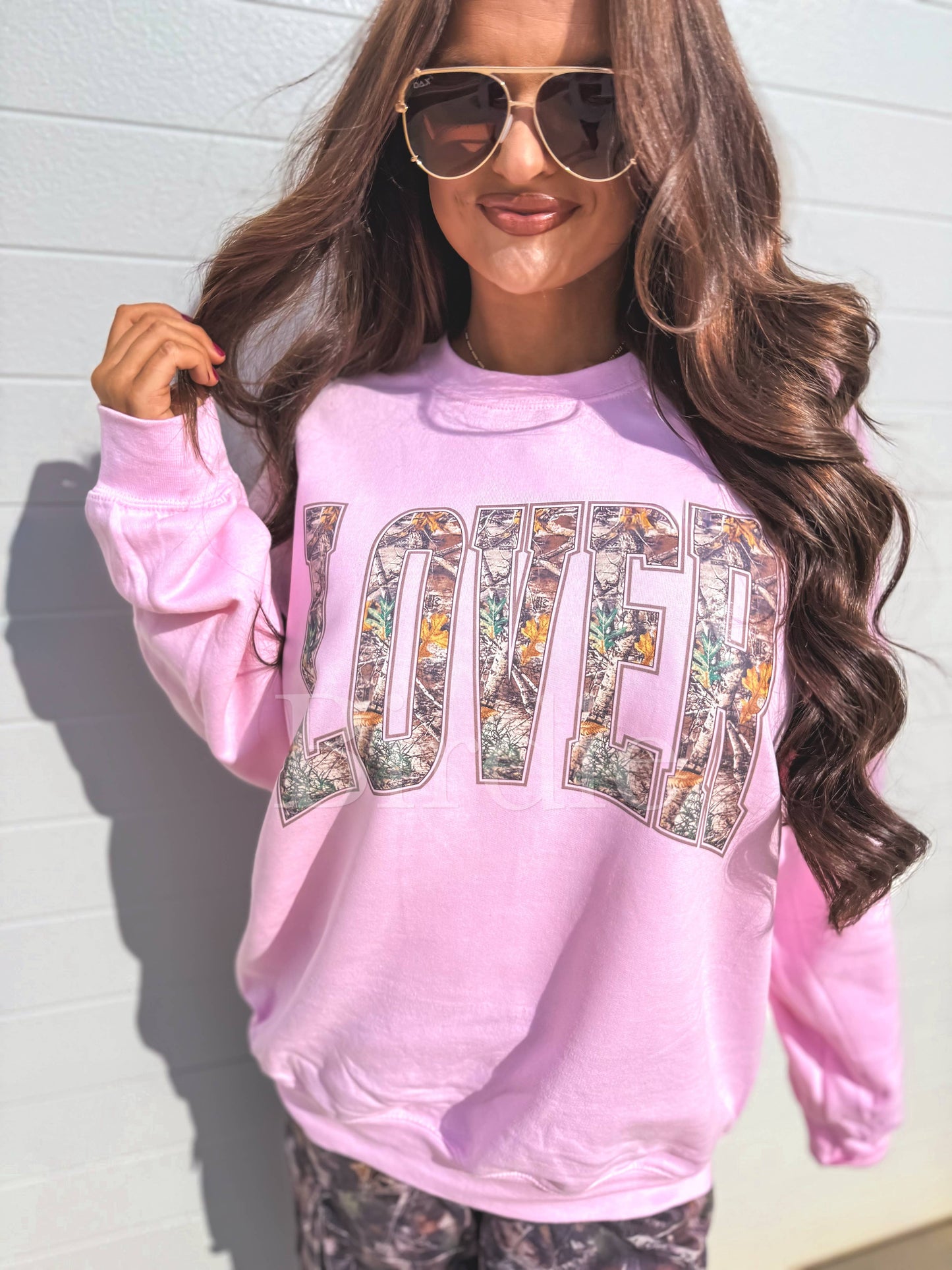Lover Camo Graphic Crewneck on Light Pink