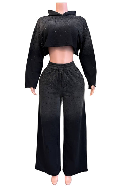 NC2119A Rhinestone Ombre Hoodie Lounge Set