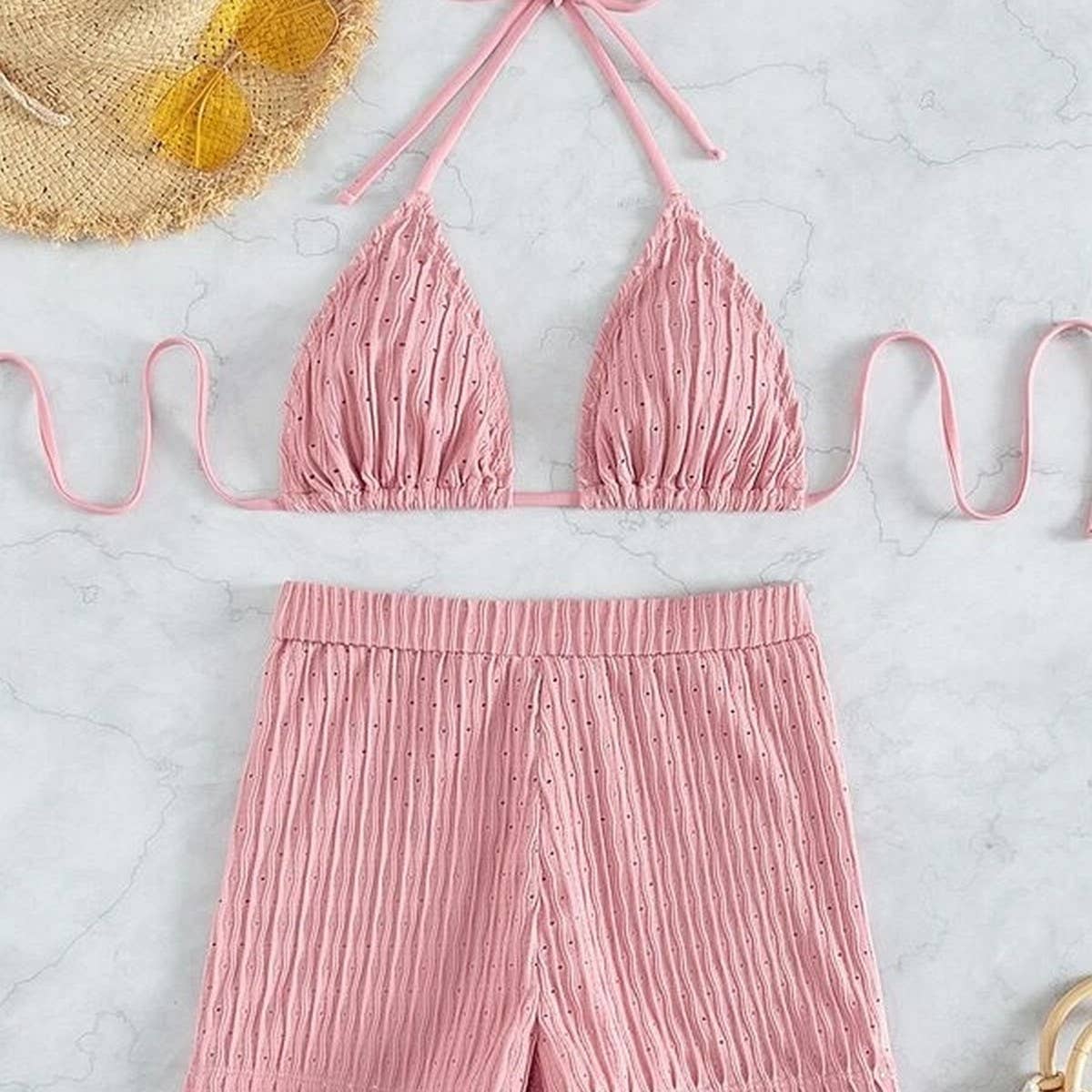 High Waist Bikini Set,Slimming Solid Color Swimsuit_CWMW0155