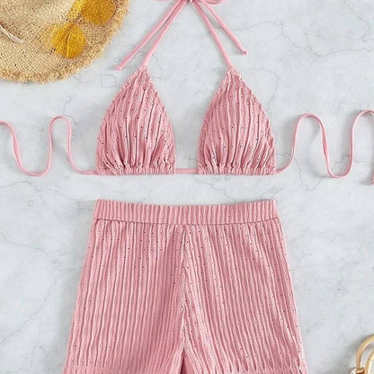 High Waist Bikini Set,Slimming Solid Color Swimsuit_CWMW0155