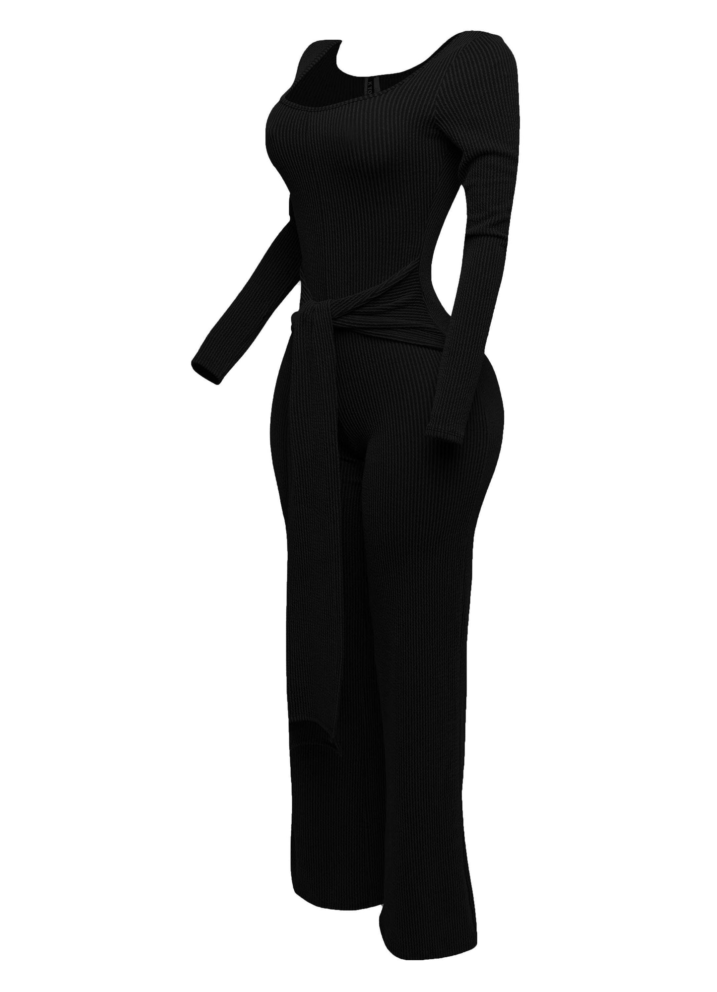 Plus Size Ribbed long sleeve jumpsuit with tie