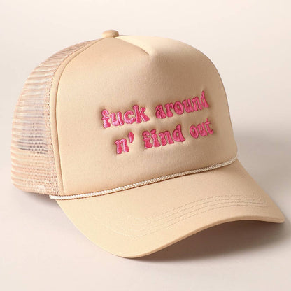 Letter Typography Embroidered Mesh Back Trucker Hat