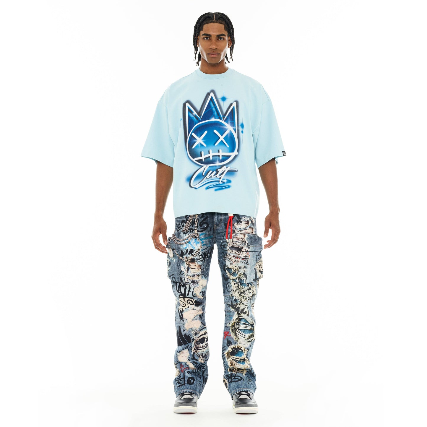 Cult's Oversized Short Sleeve Crew Neck Tee "Airbrush" in Blue Glow
