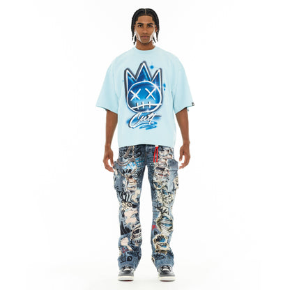 Cult's Oversized Short Sleeve Crew Neck Tee "Airbrush" in Blue Glow