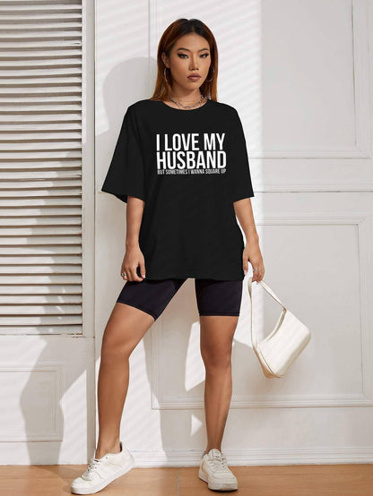 Ezwear slogan graphic drop shoulder tee I love my husband