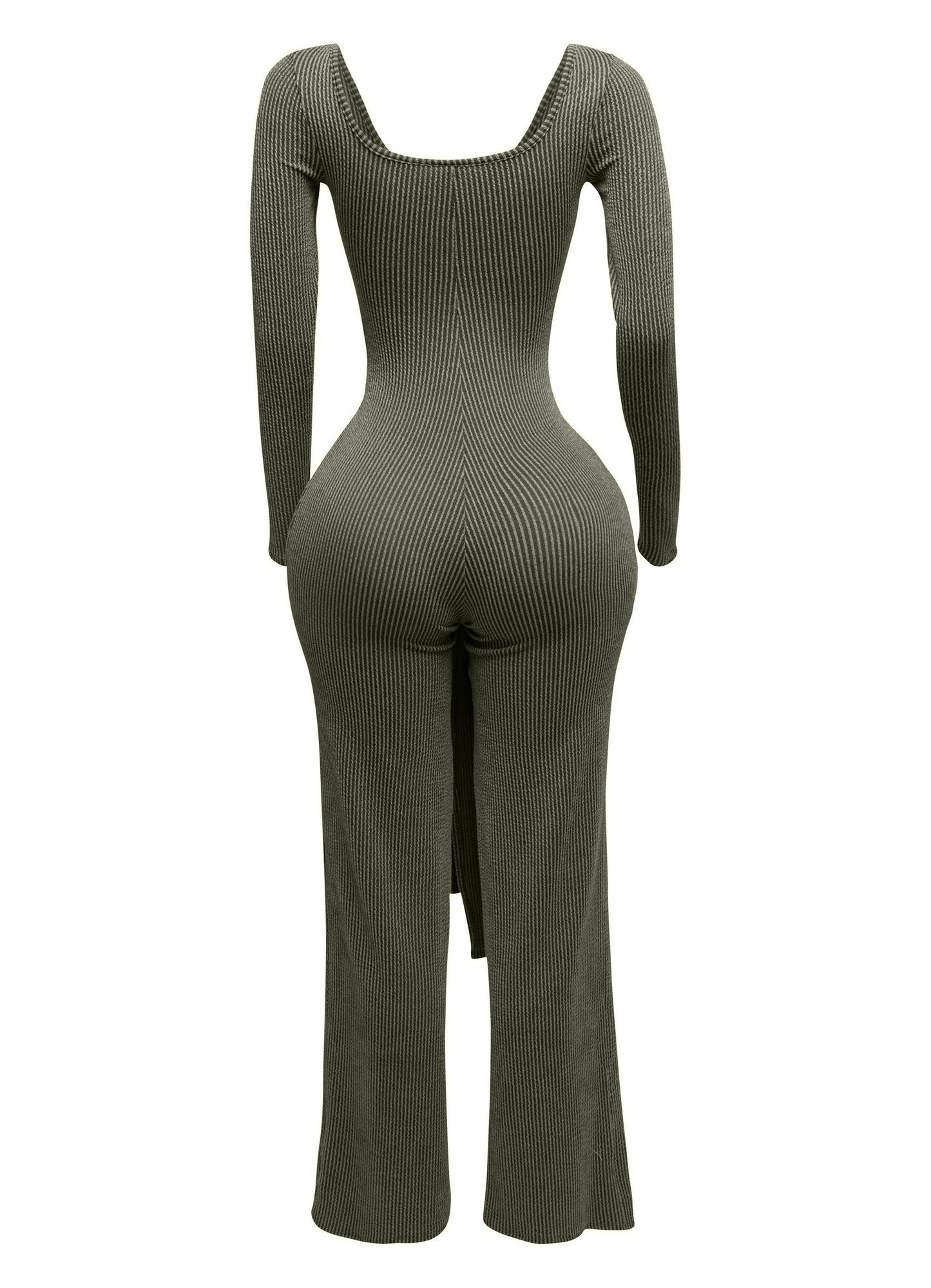 Plus Size Ribbed long sleeve jumpsuit with tie
