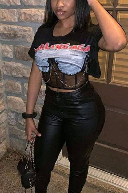 Graphic mesh crop top