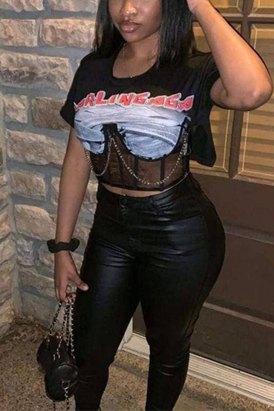 Graphic mesh crop top