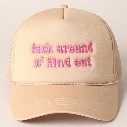 Letter Typography Embroidered Mesh Back Trucker Hat