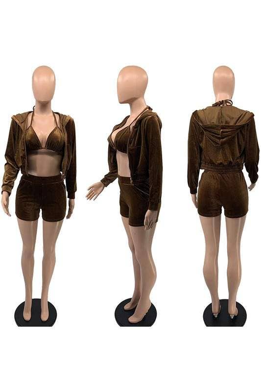 Velour jacket shorts set