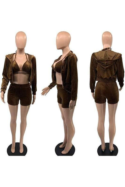 Velour jacket shorts set