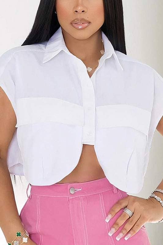 Short sleeve crop shirt white