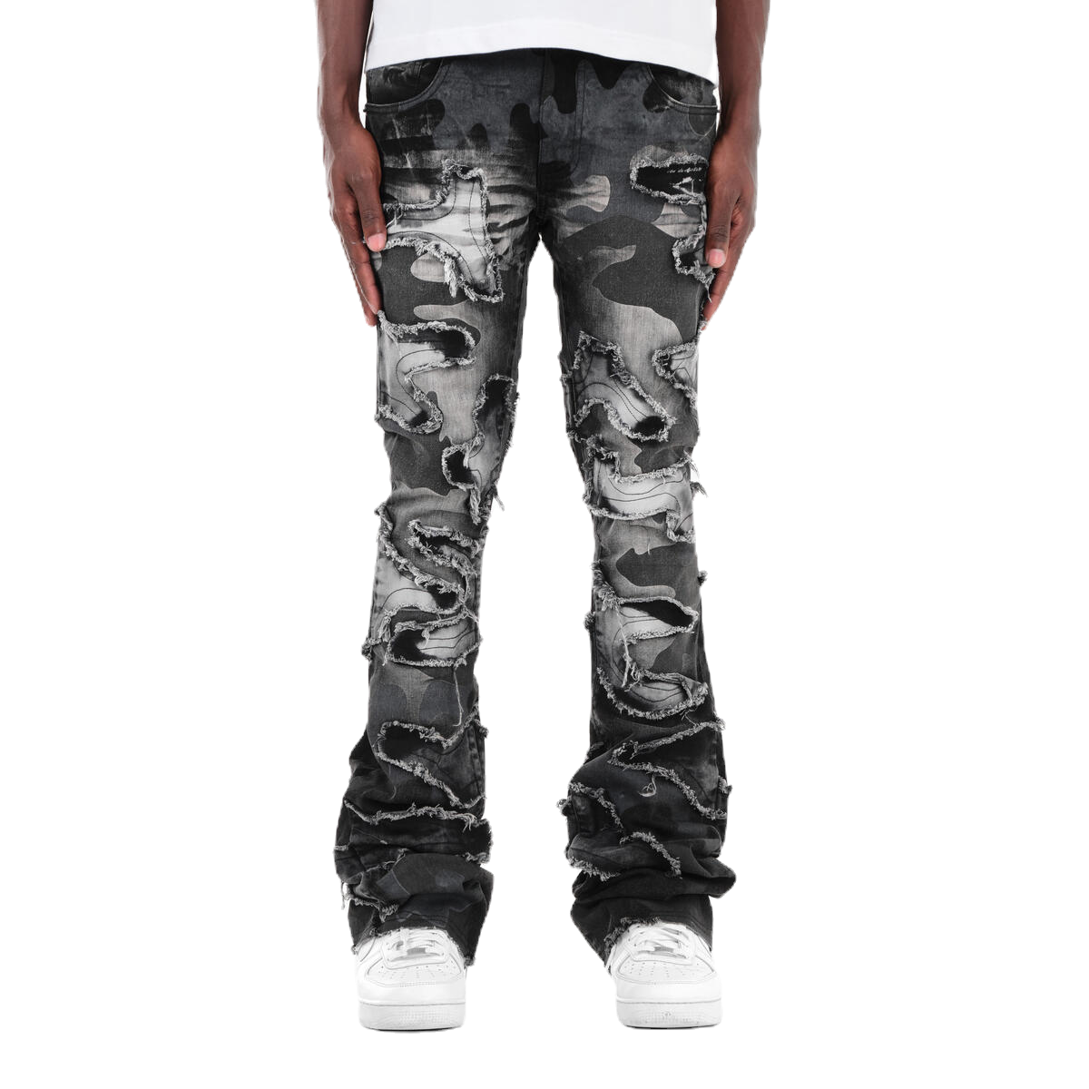 Black Camo Stacked Jeans